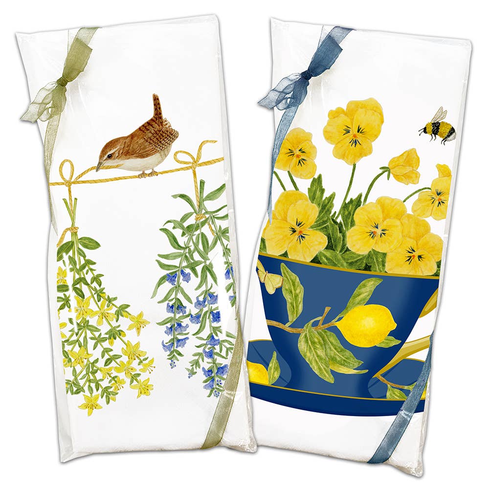 Single Flour Sack Towels Packaged -Cobalt Vase