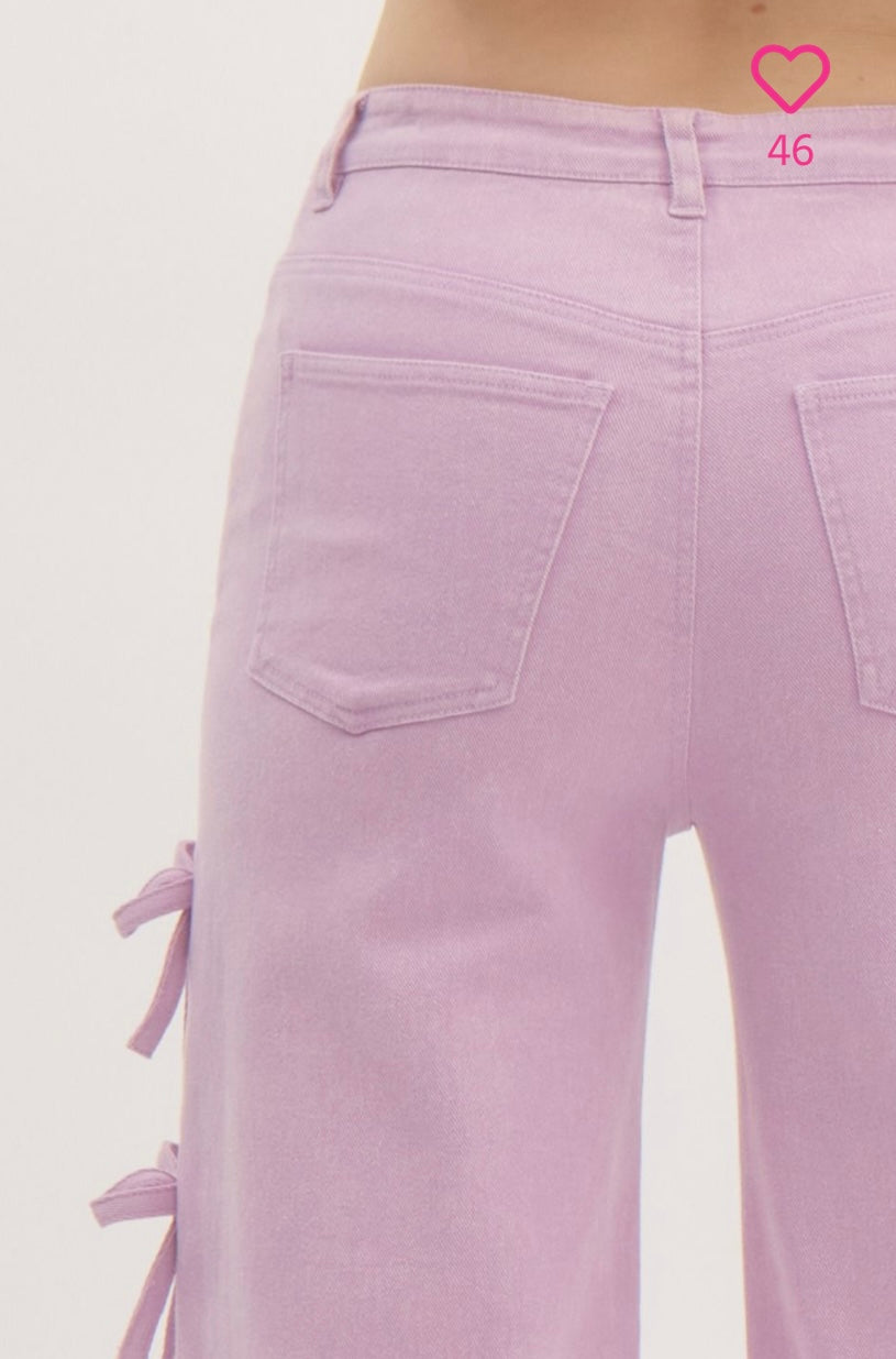 Lavender cropped jeans with mini bows