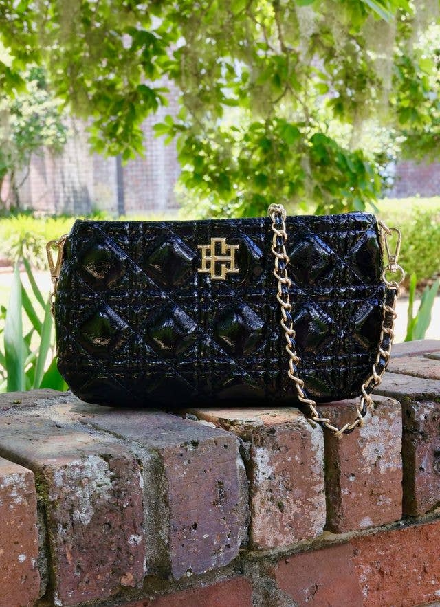 Caroline Hill - Livi Quilted Crossbody BLACK PATENT LQ