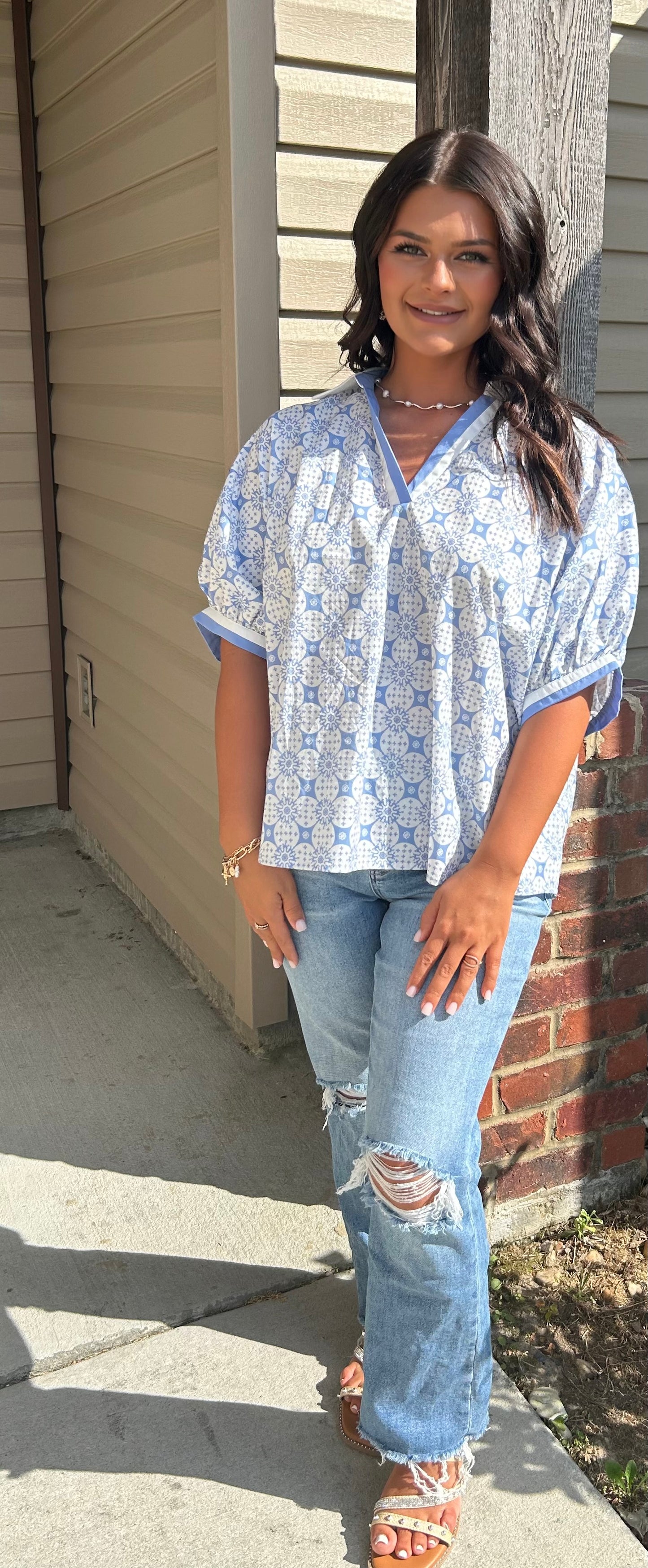 Blue Floral pattern shirt