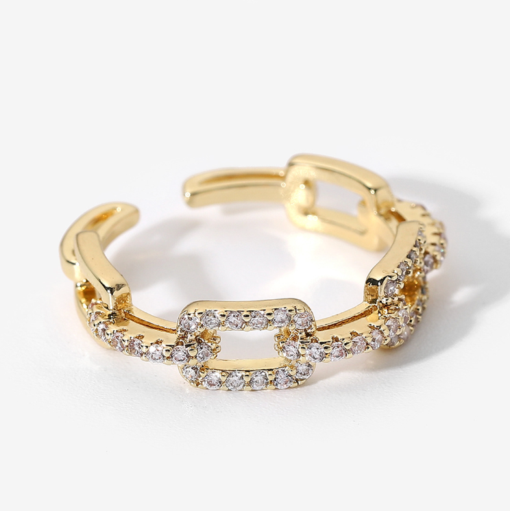 18K Gold Plated Stainless Steel with CZ Adjustable Rings (set of 5)