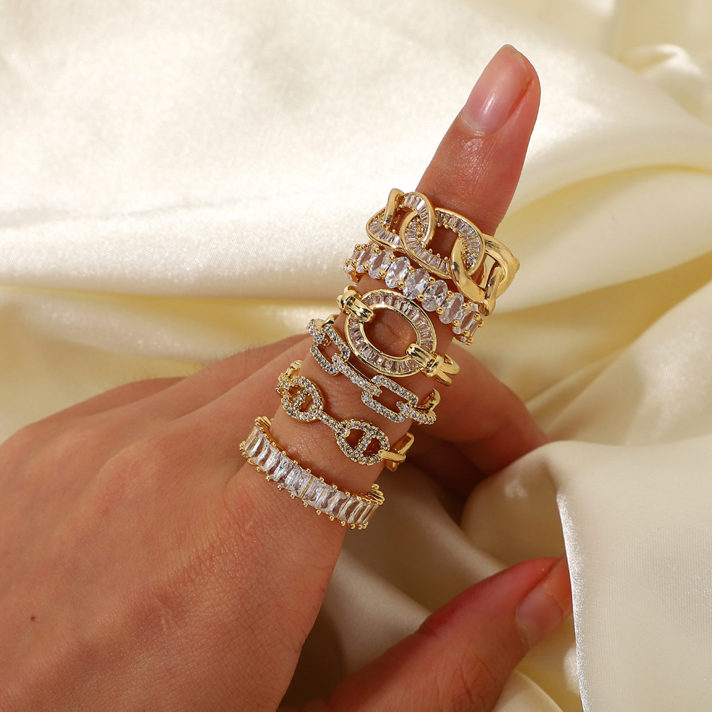 18K Gold Plated Stainless Steel with CZ Adjustable Rings (set of 5)