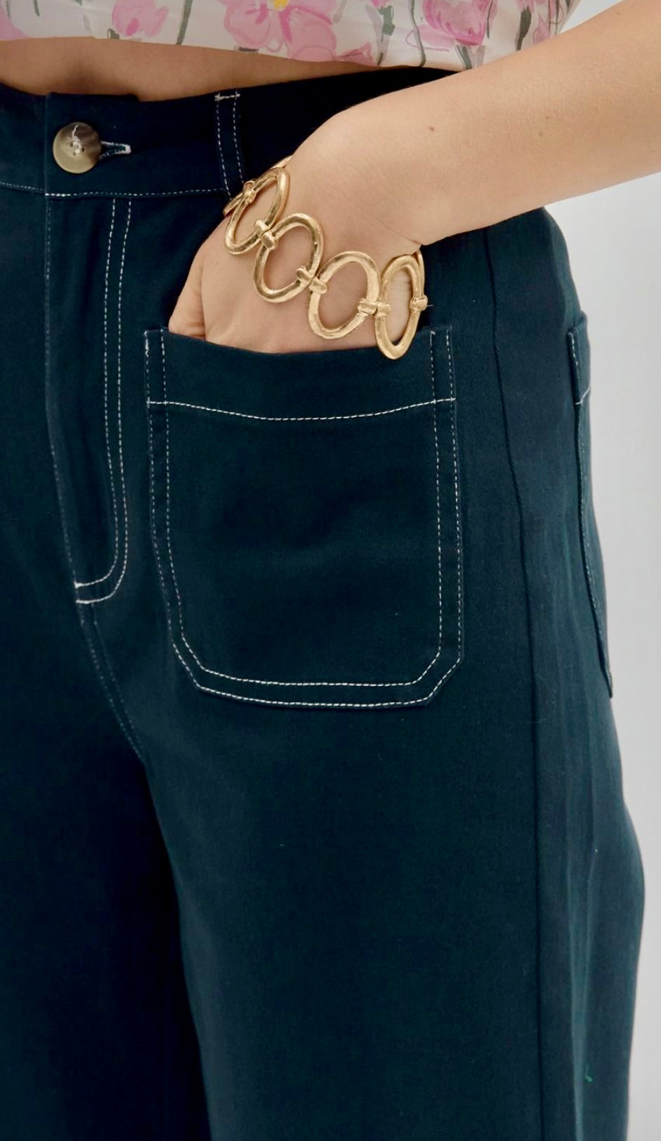 Navy pants with cute patch pockets