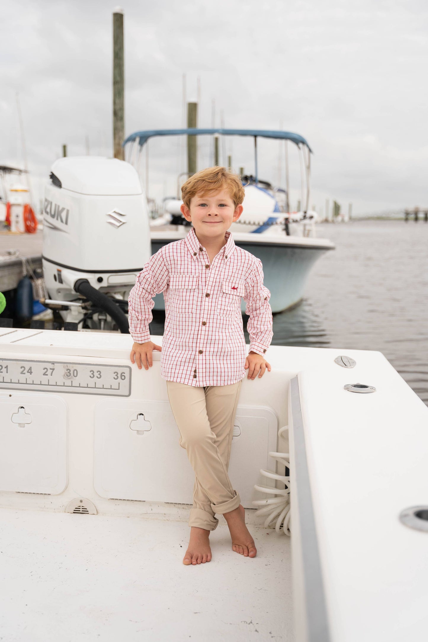 Saltwater Boys Company - Flagler Boys Fishing Shirt - Red Plaid
