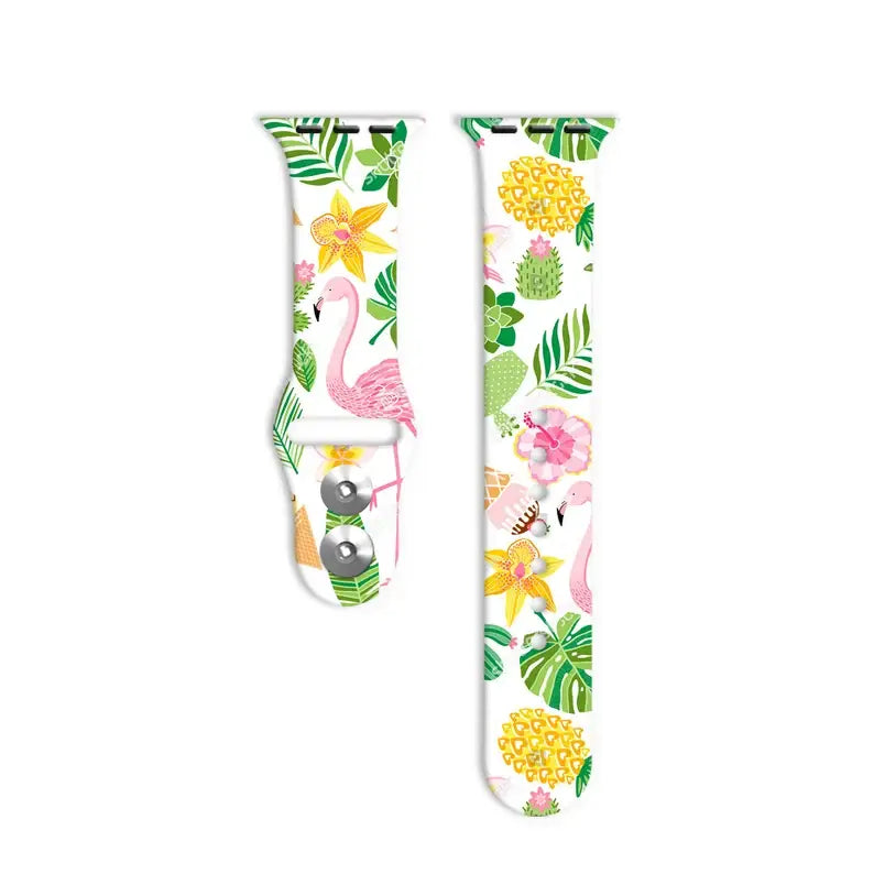 Printed Apple Watch Silicone Band (Turtles, Flamingos)