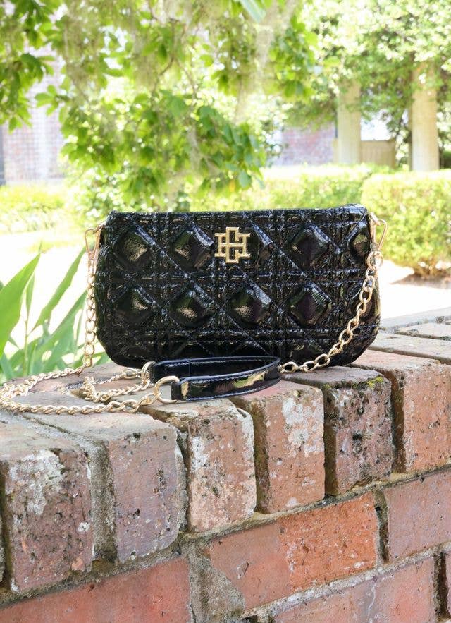 Caroline Hill - Livi Quilted Crossbody BLACK PATENT LQ