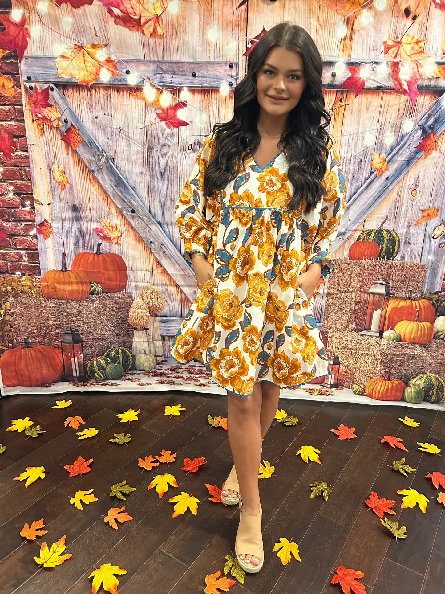 Amber colored floral dress