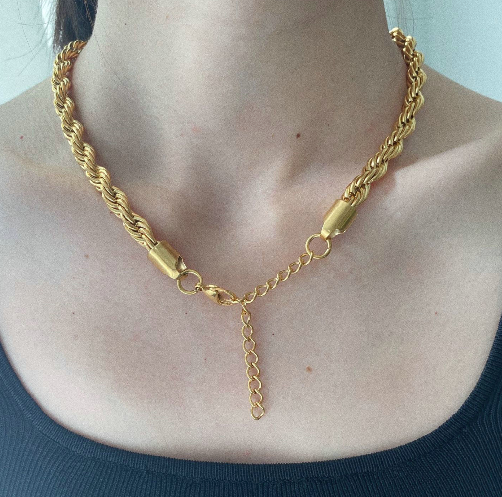 18K Gold Plated Stainless Twisted Rope Chain Necklace