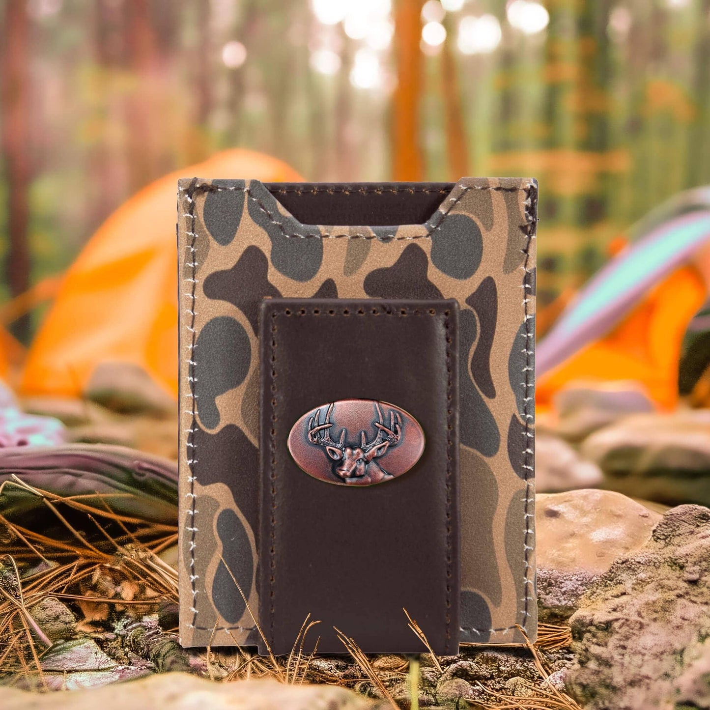 Zep-Pro - Buck Magnetic Front Pocket Old School Camo Leather Wallet.