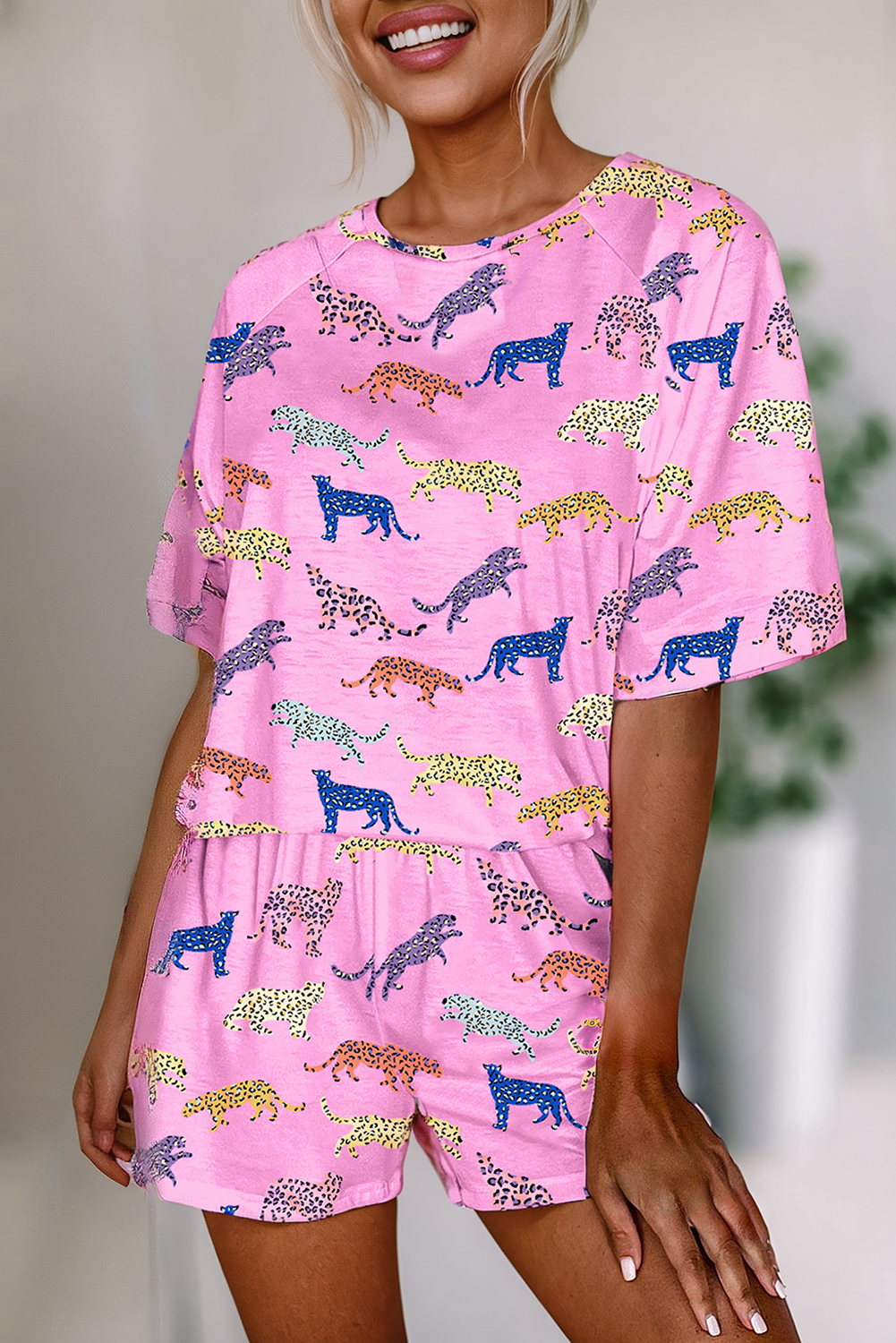 Animal Print Pajamas 2pcs Shirt & Shorts Set | S-XL