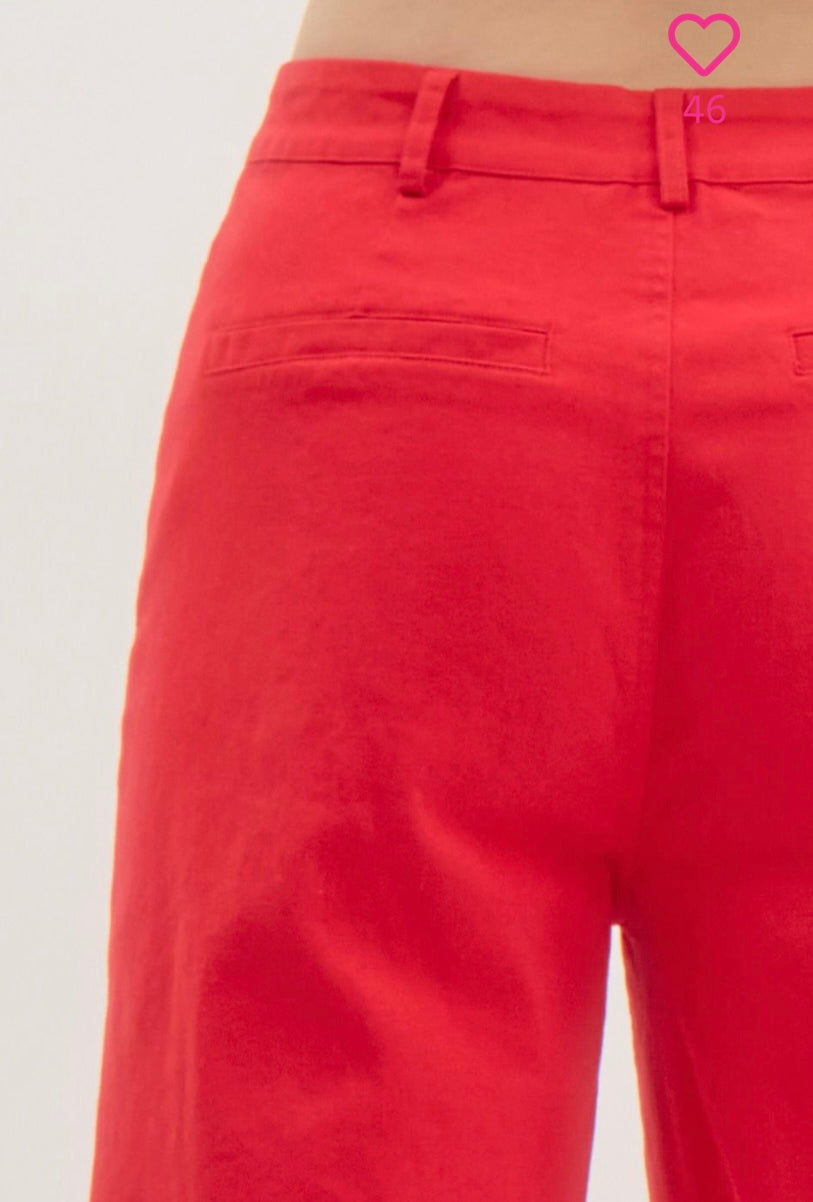 Red Wide Leg Cropped Pants