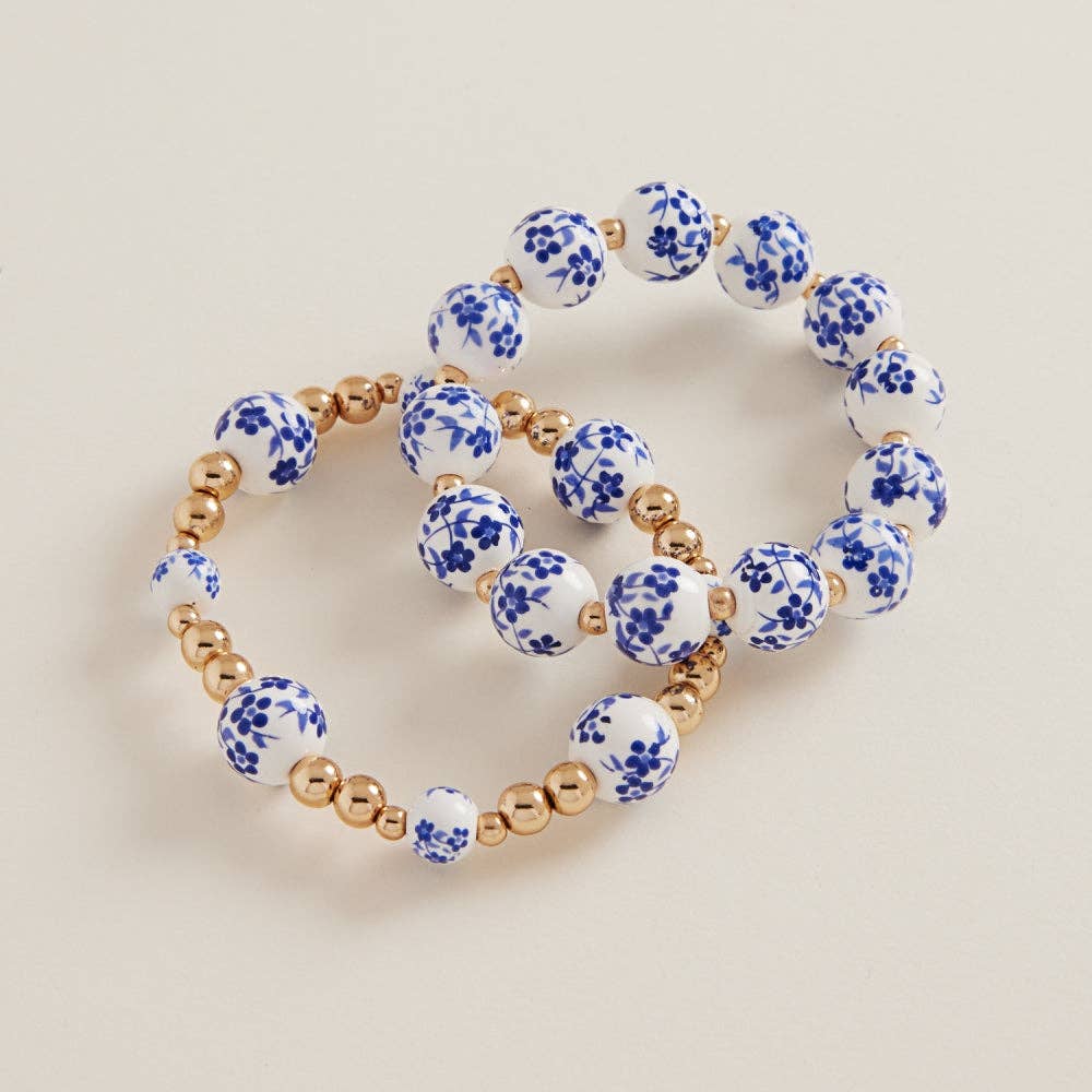Round Shaped Ceramic Beads 2 Set Stretch Bracelet