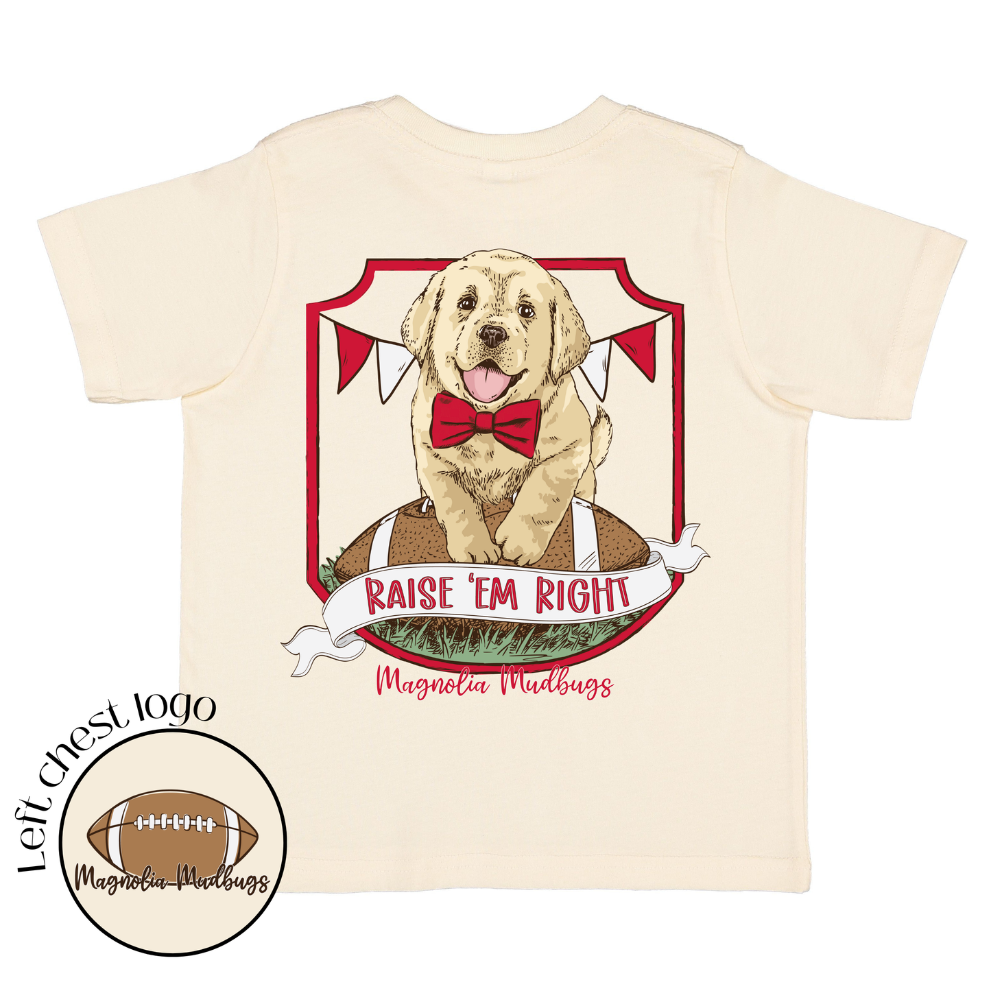 Magnolia Mudbugs - Football Pup Kid’s T-shirt, Red