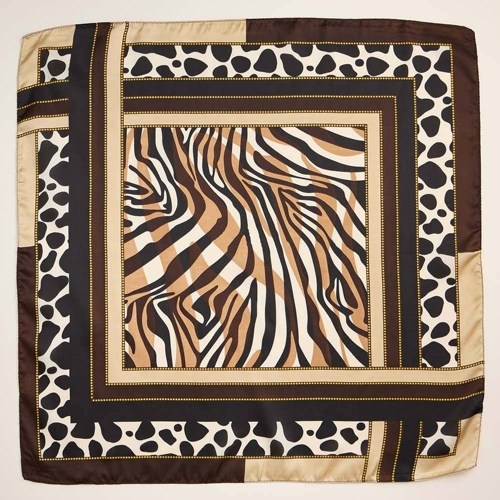 Leopard Zebra Pattern Printed Square Silky Satin Scarf