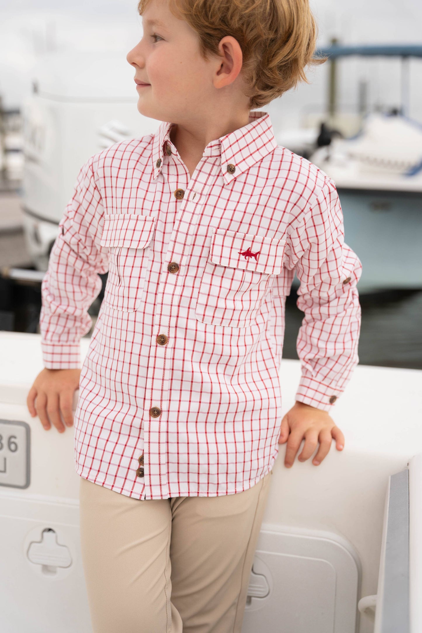 Saltwater Boys Company - Flagler Boys Fishing Shirt - Red Plaid
