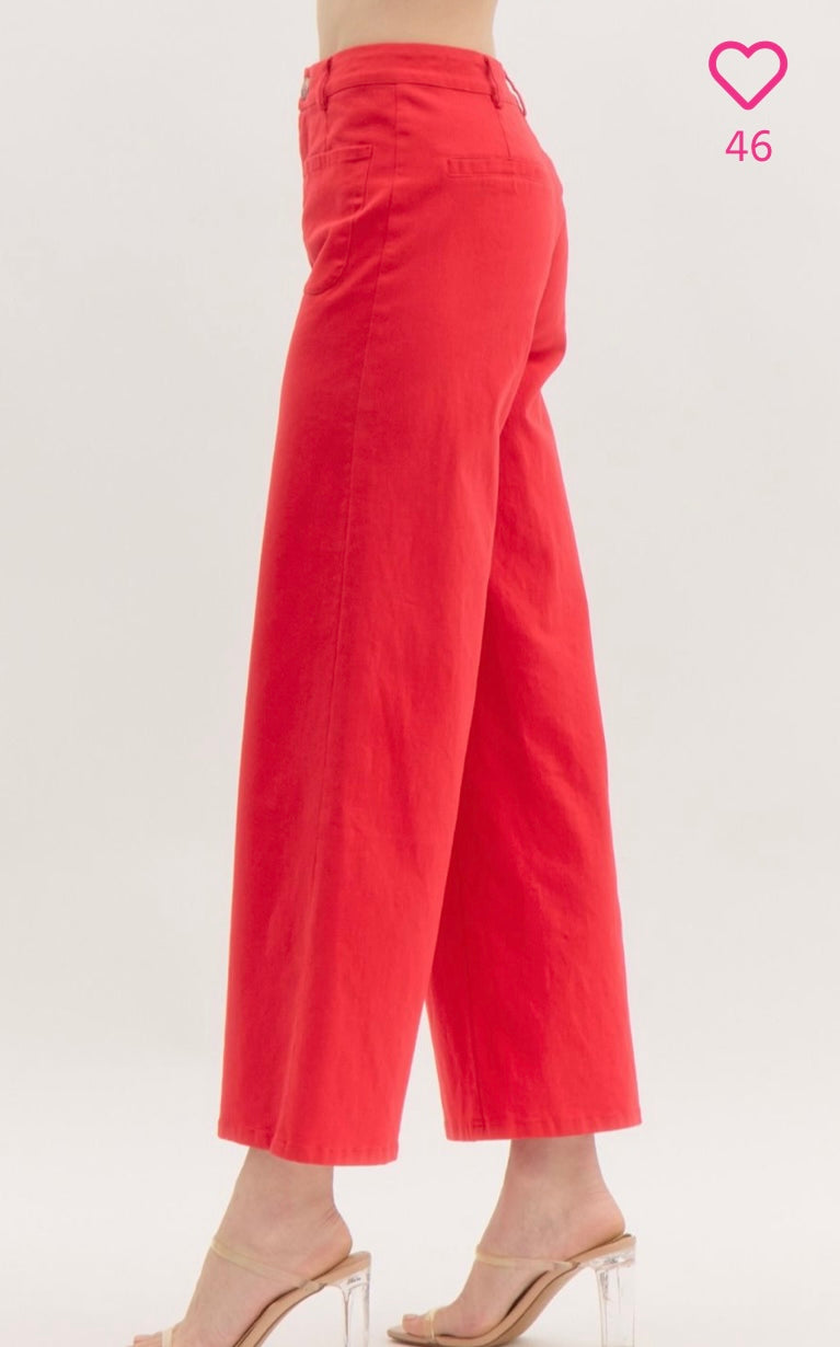 Red Wide Leg Cropped Pants