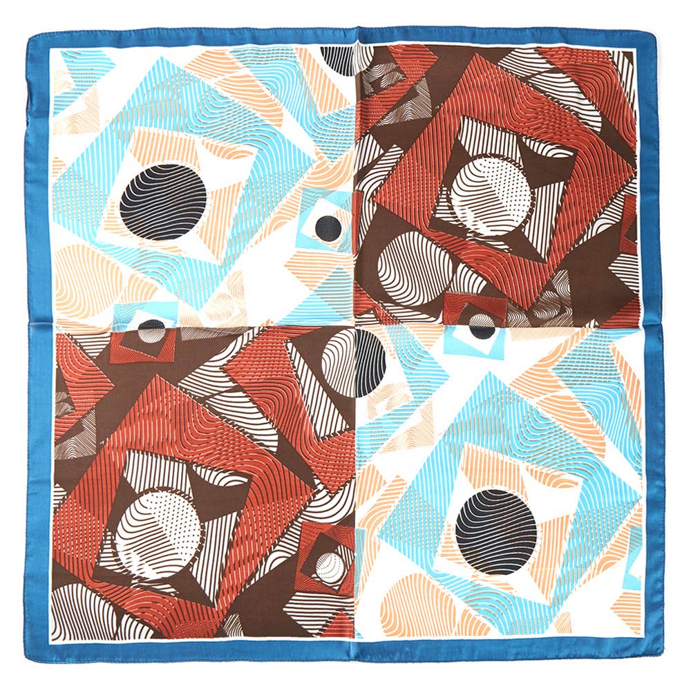 Geometric Pattern Printed Square Silky Satin Bandana Scarf