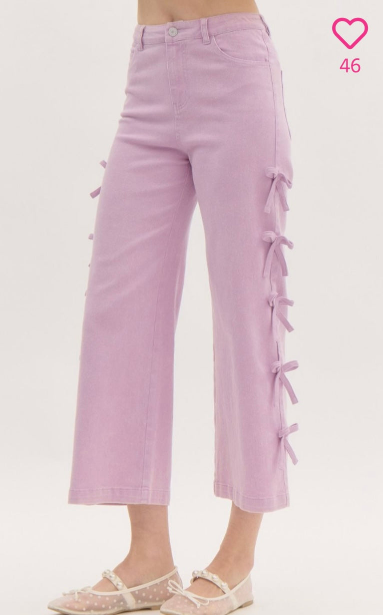 Lavender cropped jeans with mini bows