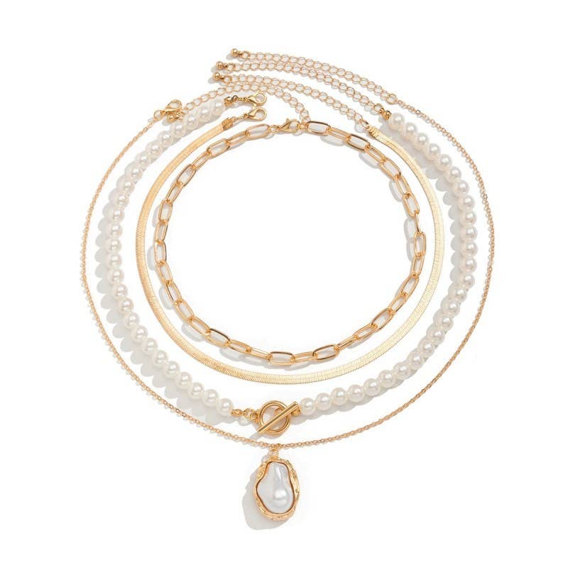 PEARL CHARM MULTILAYER PEARL GOLD MIX NECKLACE