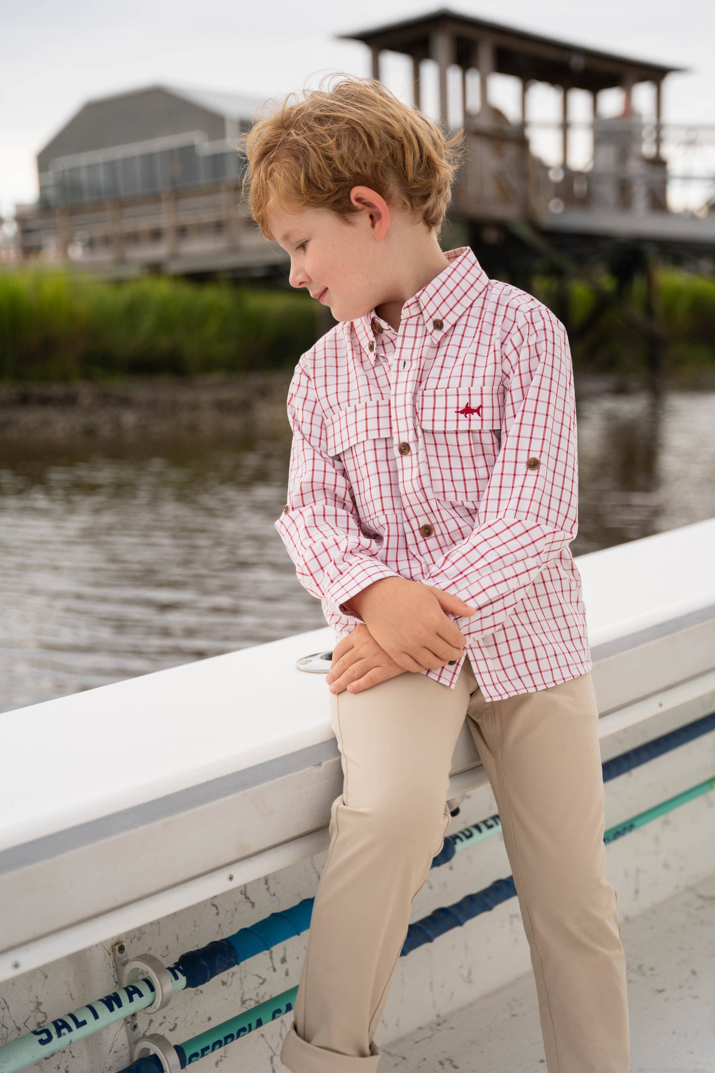 Saltwater Boys Company - Flagler Boys Fishing Shirt - Red Plaid