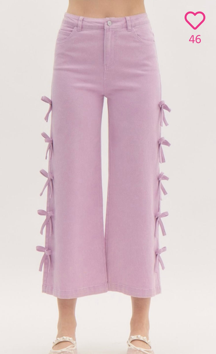 Lavender cropped jeans with mini bows