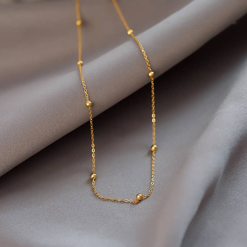 Sweet Cherry Sky - Gold Bead Necklace Chain Jewelry