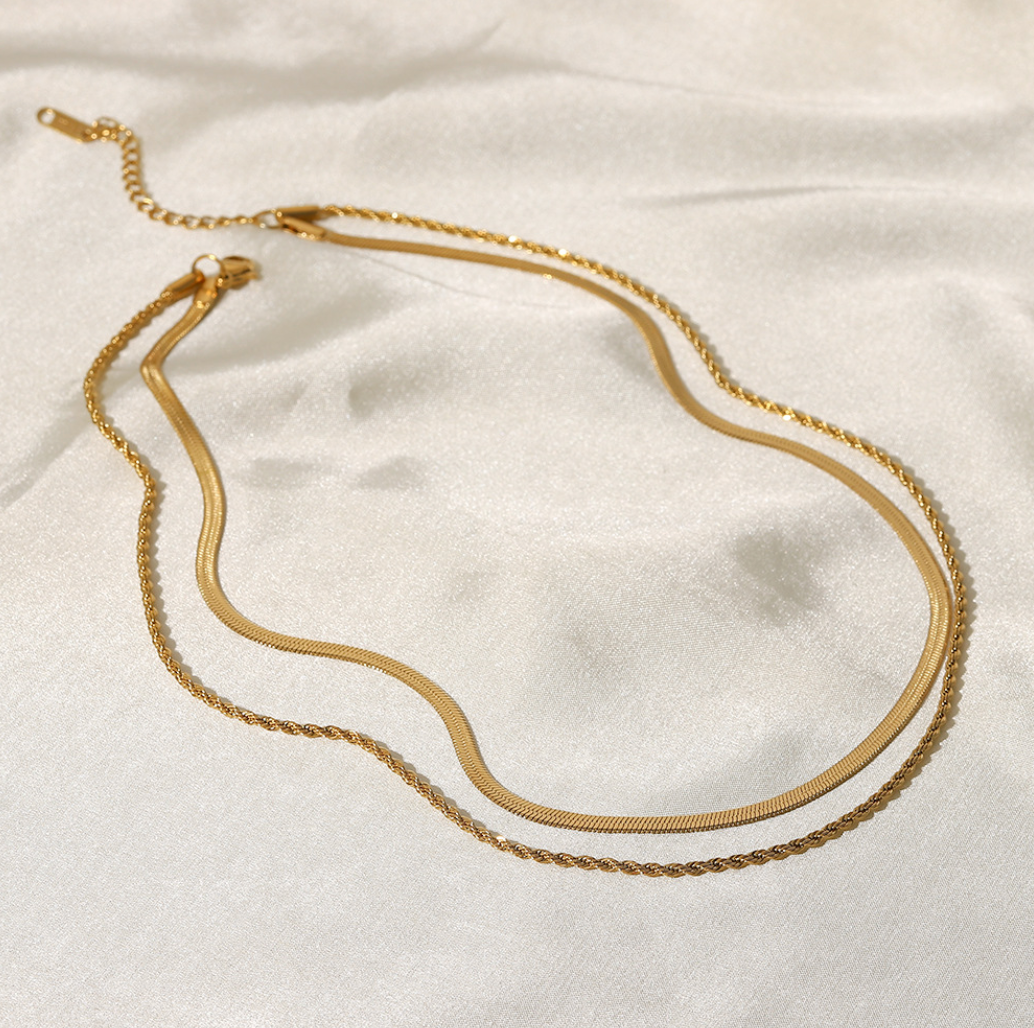 18K Gold Plated Stainless Steel 2 Chain Necklace