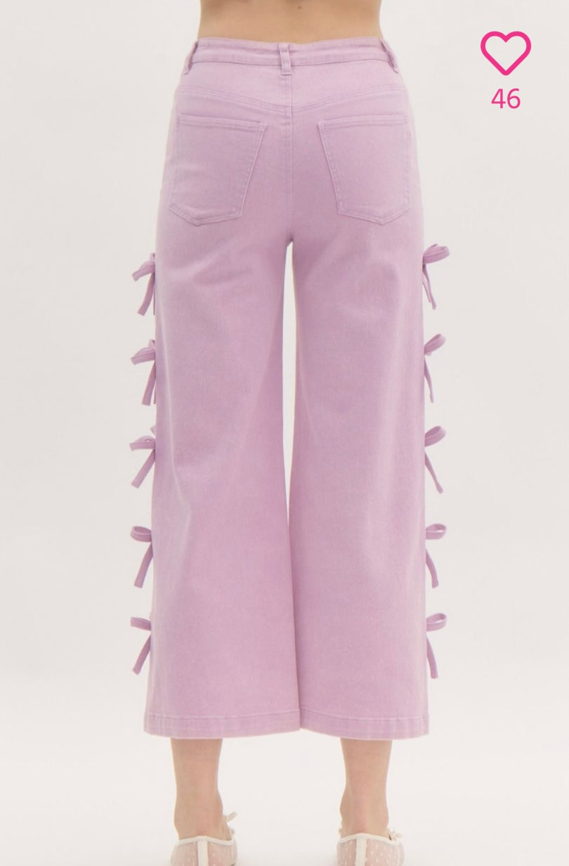 Lavender cropped jeans with mini bows