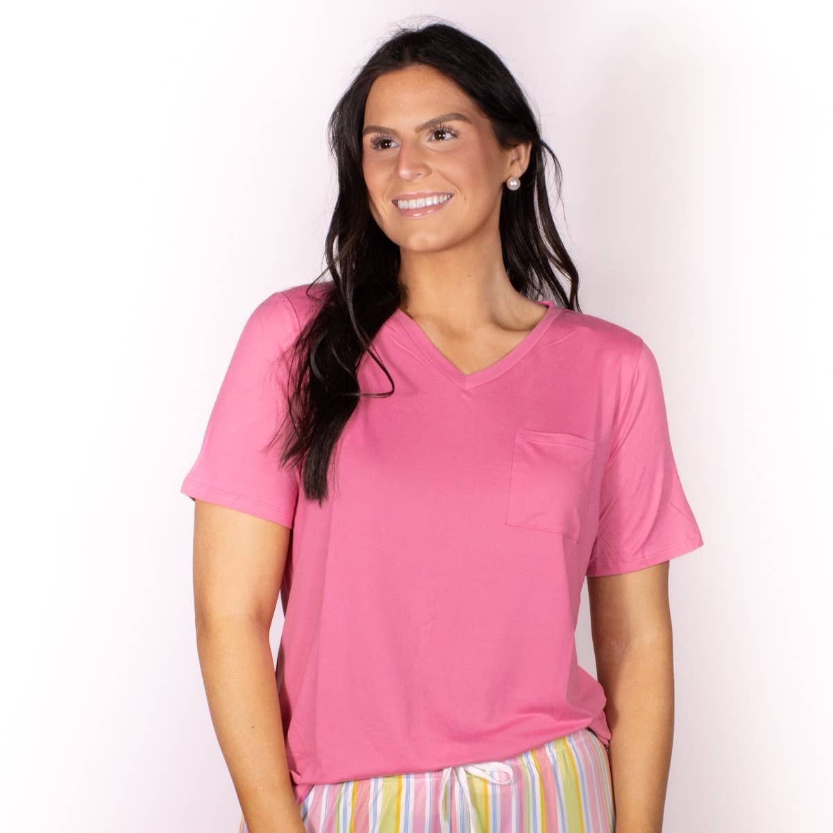 Highlands V-Neck Pocket Tee Pink