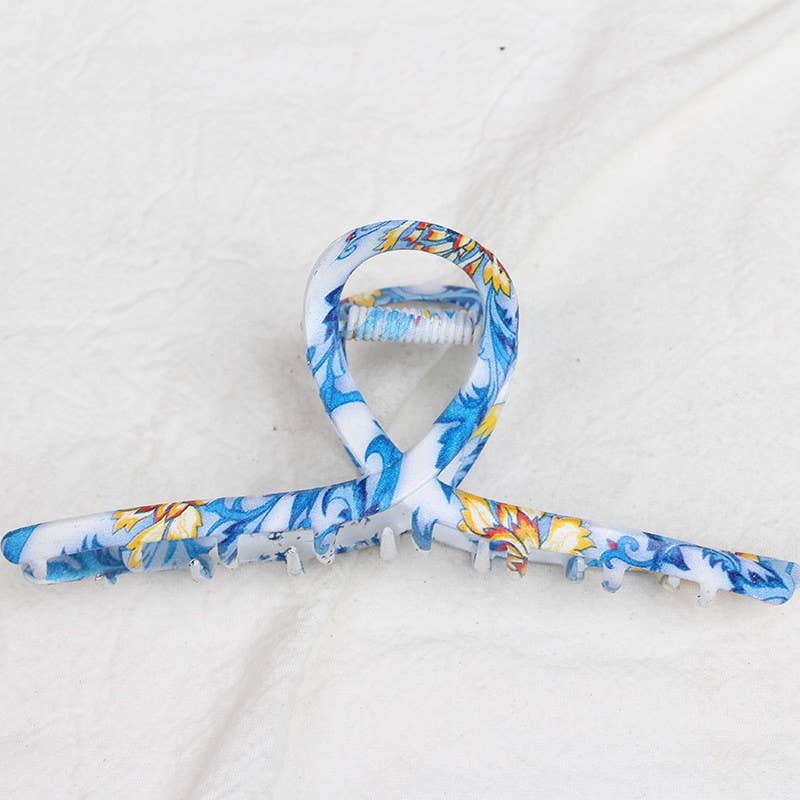 VINTAGE TOILE PATTERN PORCELAIN HAIR CLAW CLIPS