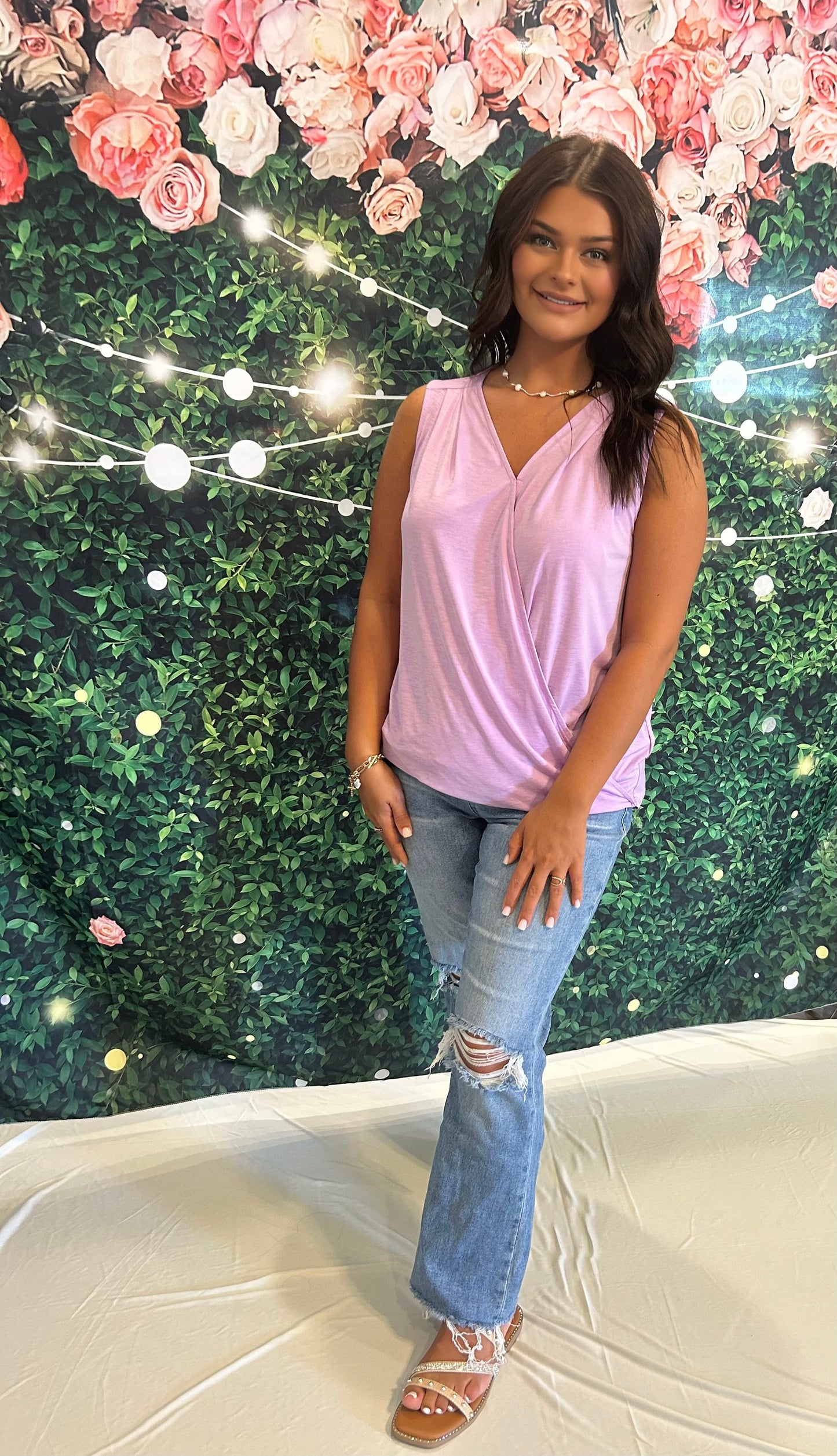 Dear Scarlett - Surplice V Neck Solid Sleeveless Tank Top Lilac