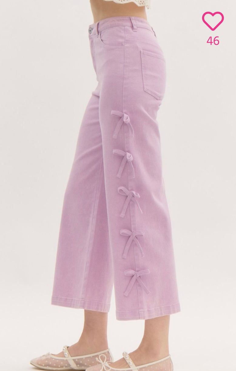 Lavender cropped jeans with mini bows
