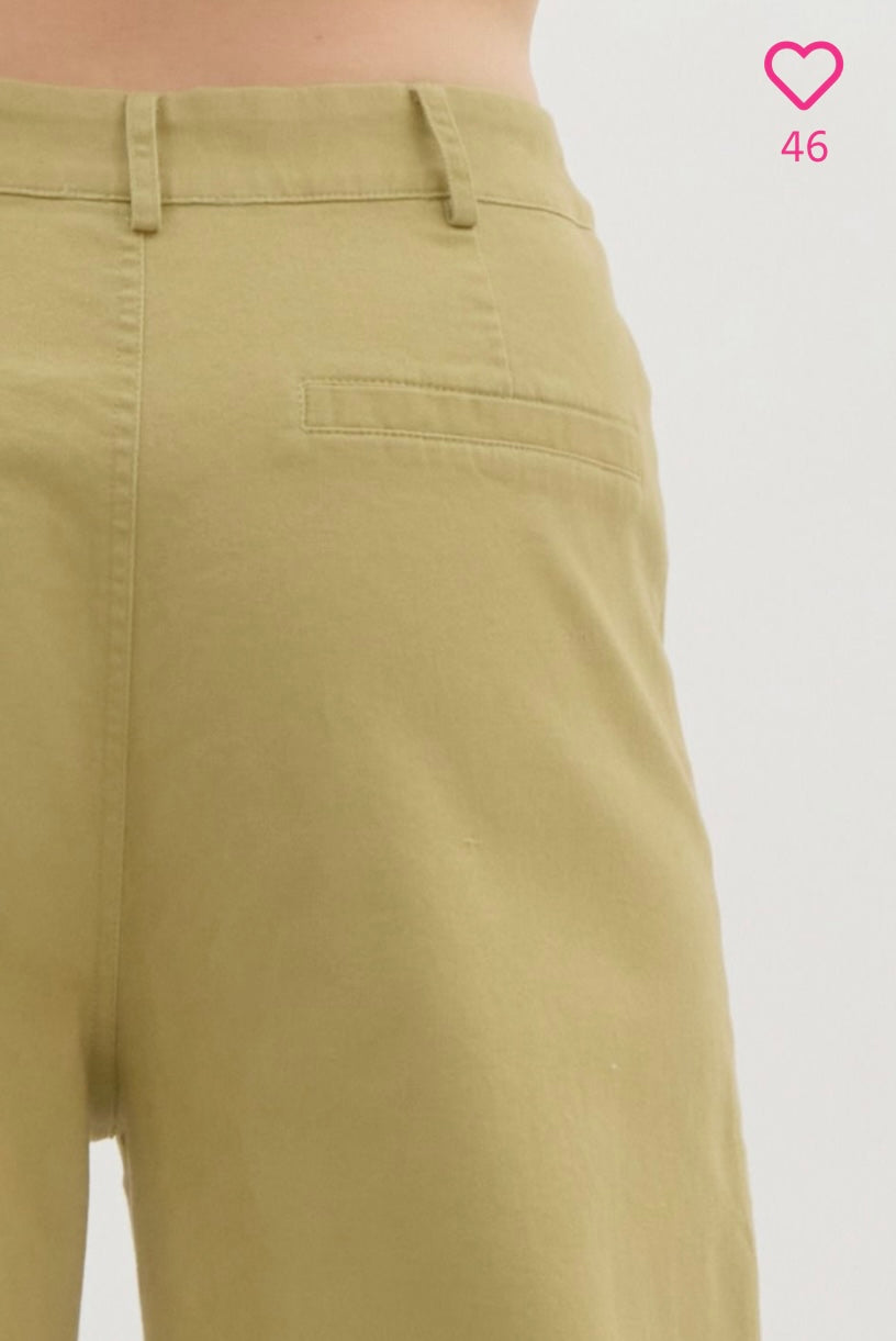 Stylish Light Olive Wide Leg Cropped Pants