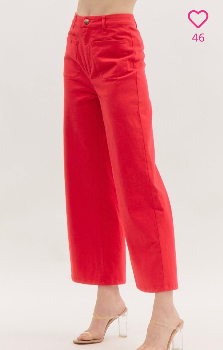 Red Wide Leg Cropped Pants