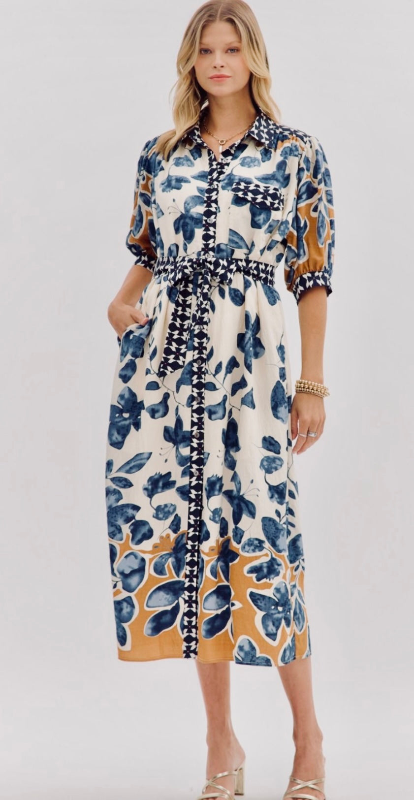 Abstract contrast midi dress