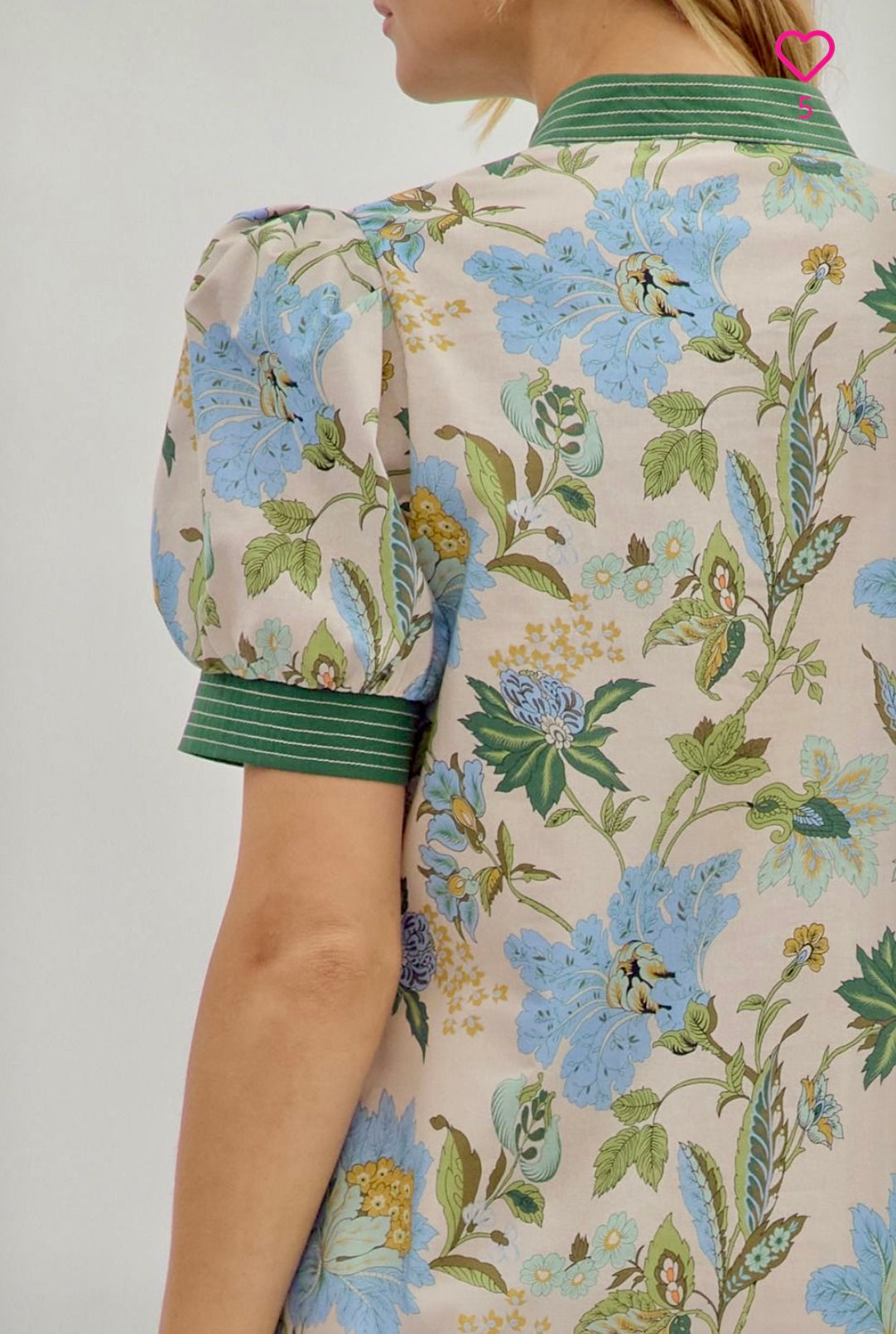 Ecru floral dress with green contrast band