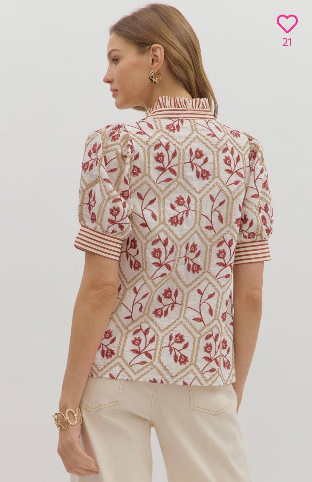 Embroidered top in Brick