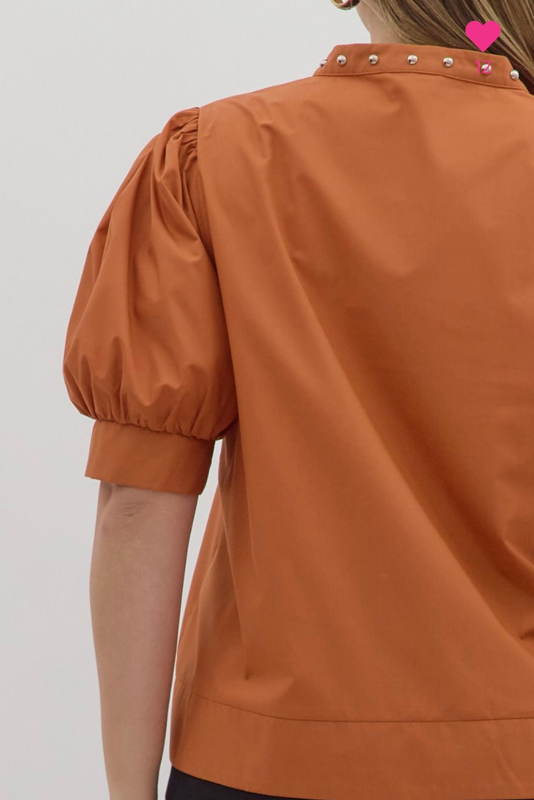 Pumpkin spice top with stud detail in plus sizes