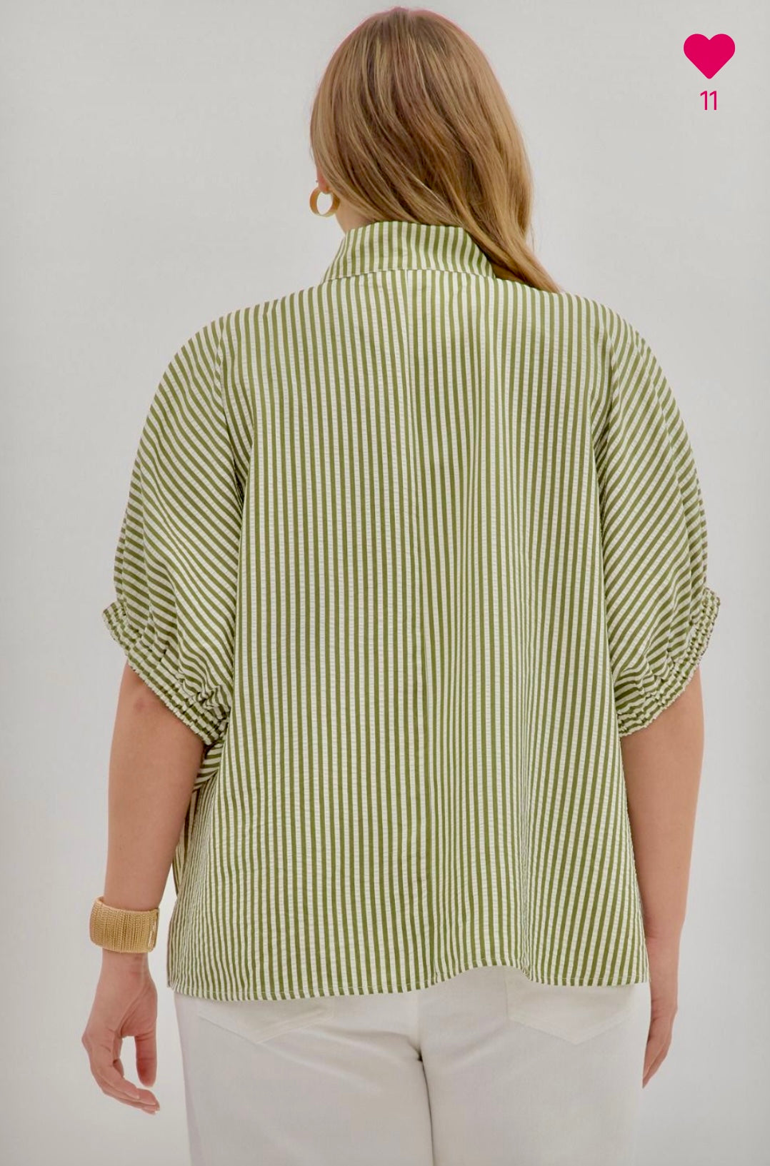 Olive striped dolman sleeve in plus sizes