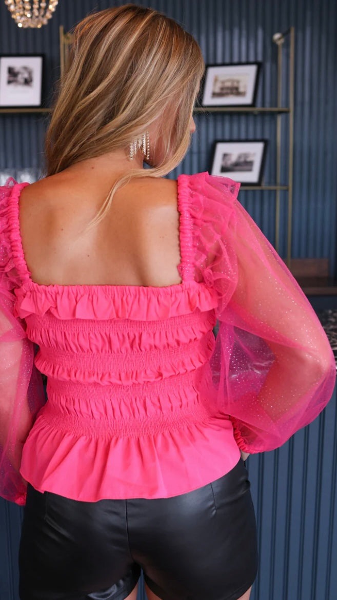 “Delaynie Smocked Top”, pink color