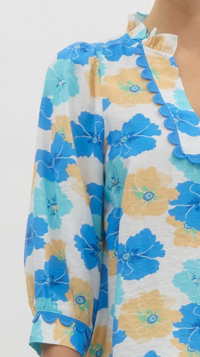Blue and Yellow Floral Top