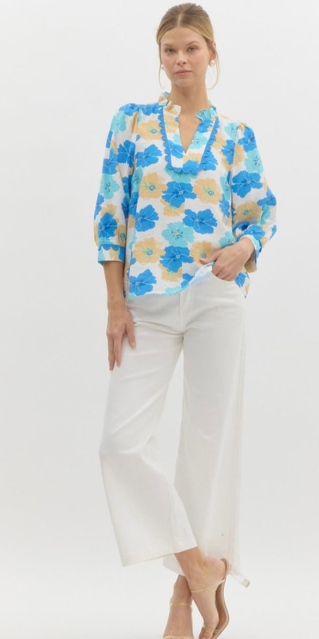 Blue and Yellow Floral Top