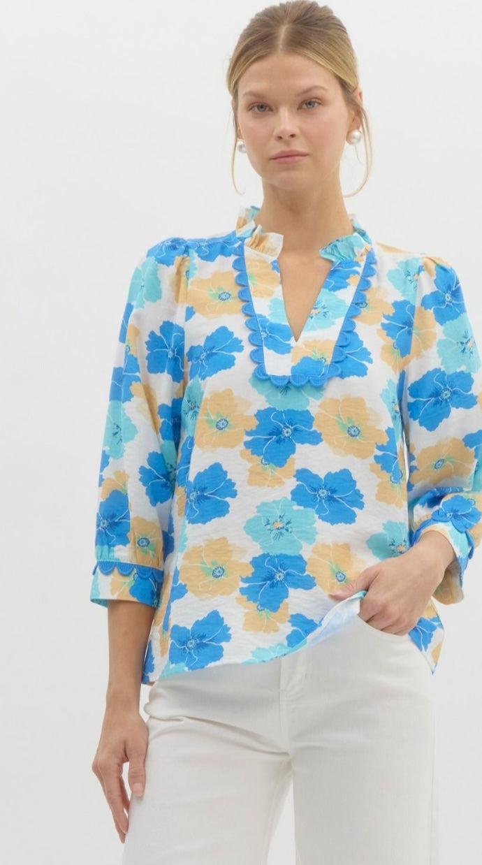 Blue and Yellow Floral Top