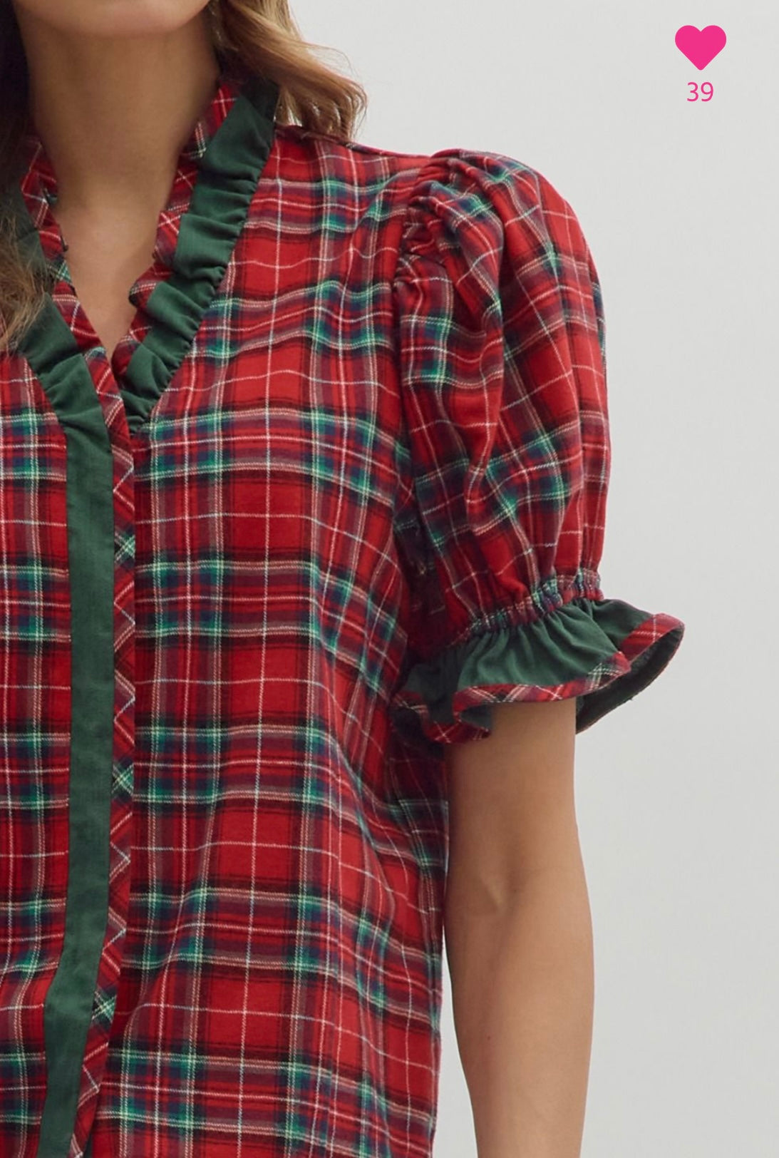 Red plaid shirt with green trim