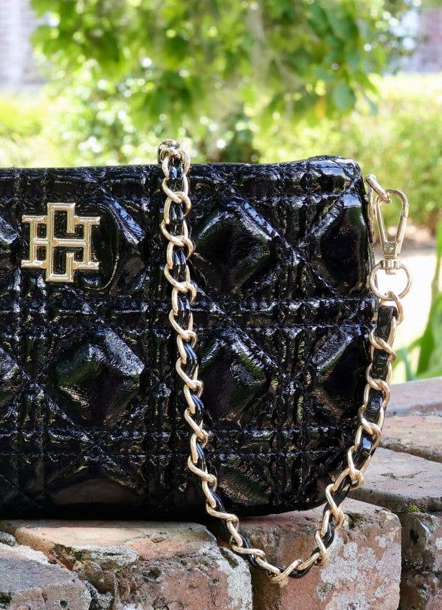 Caroline Hill - Livi Quilted Crossbody BLACK PATENT LQ