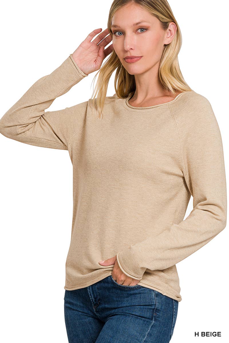Beige Sweater w/ Rolled hem detail