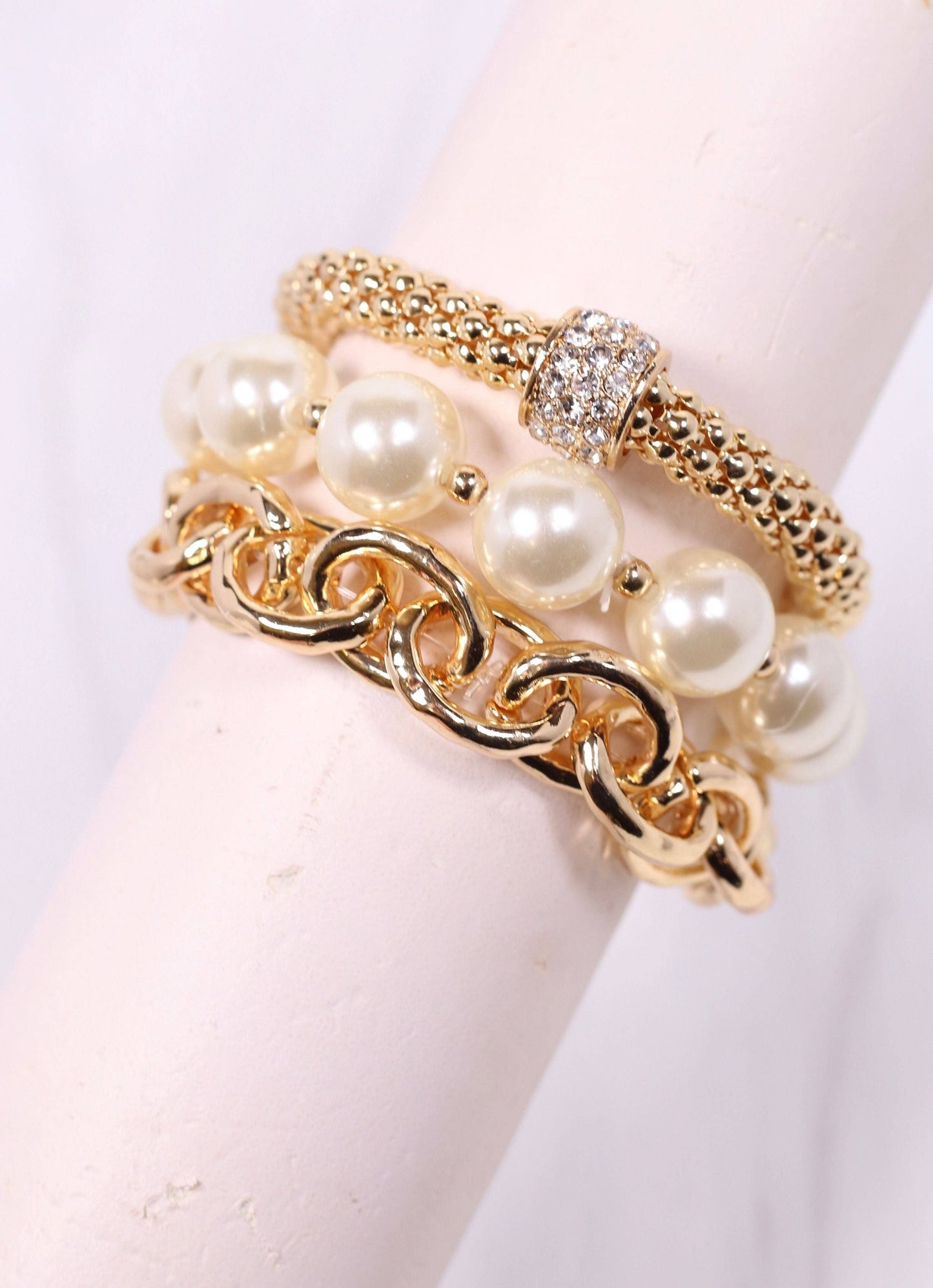Pearl & Gold Bracelet Set
