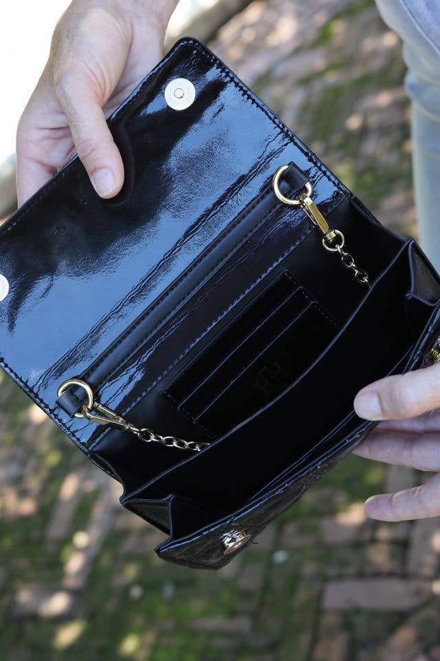Caroline Hill - Brynleigh Clutch Crossbody BLACK PATENT LQ