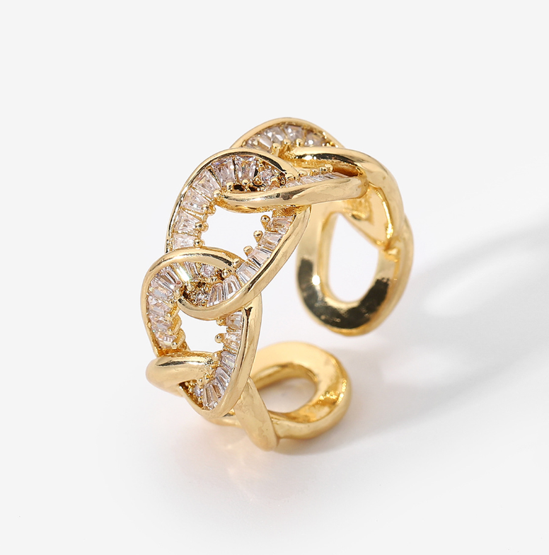18K Gold Plated Stainless Steel with CZ Adjustable Rings (set of 5)