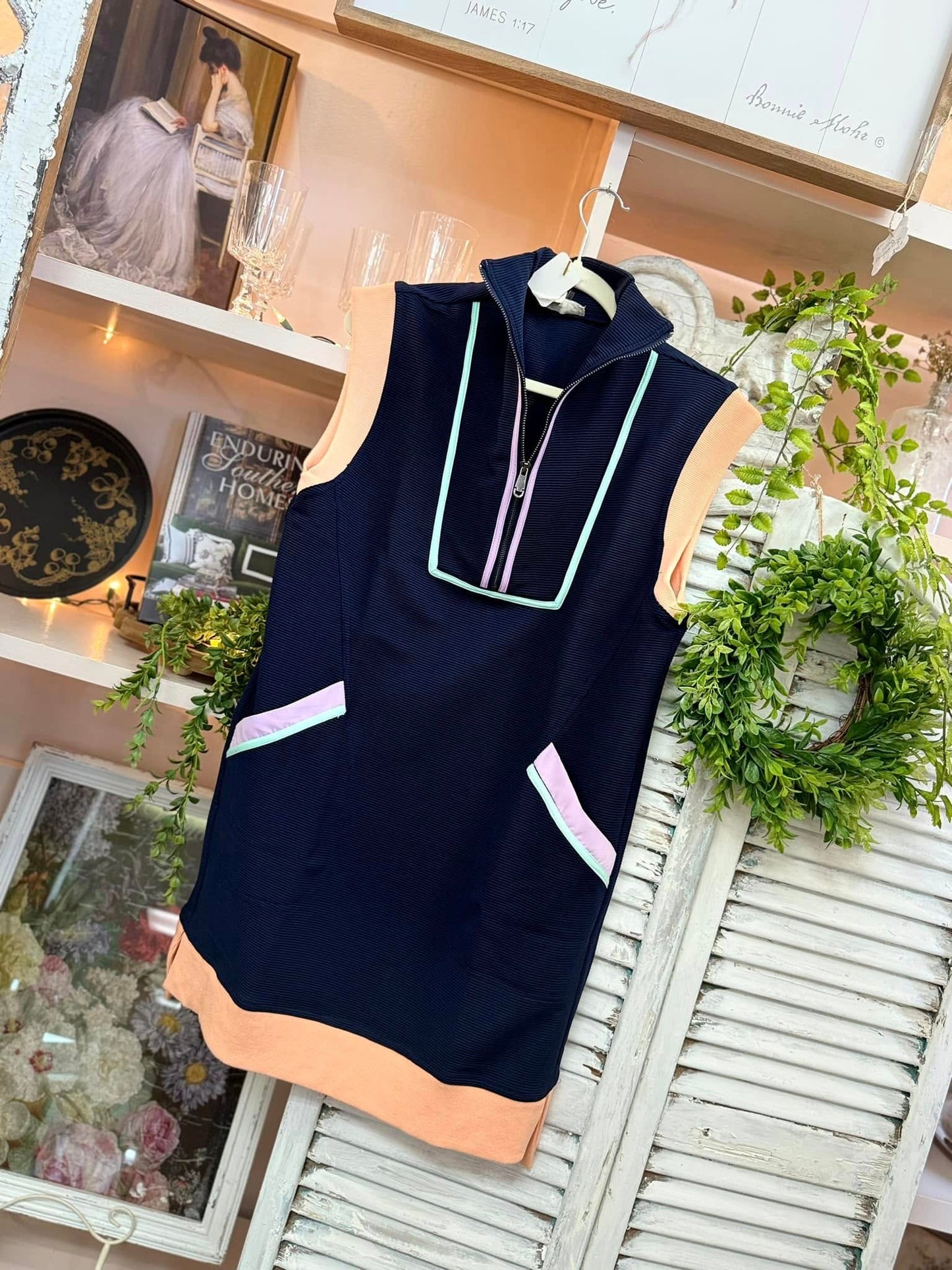 Textured zip up mini dress with pockets